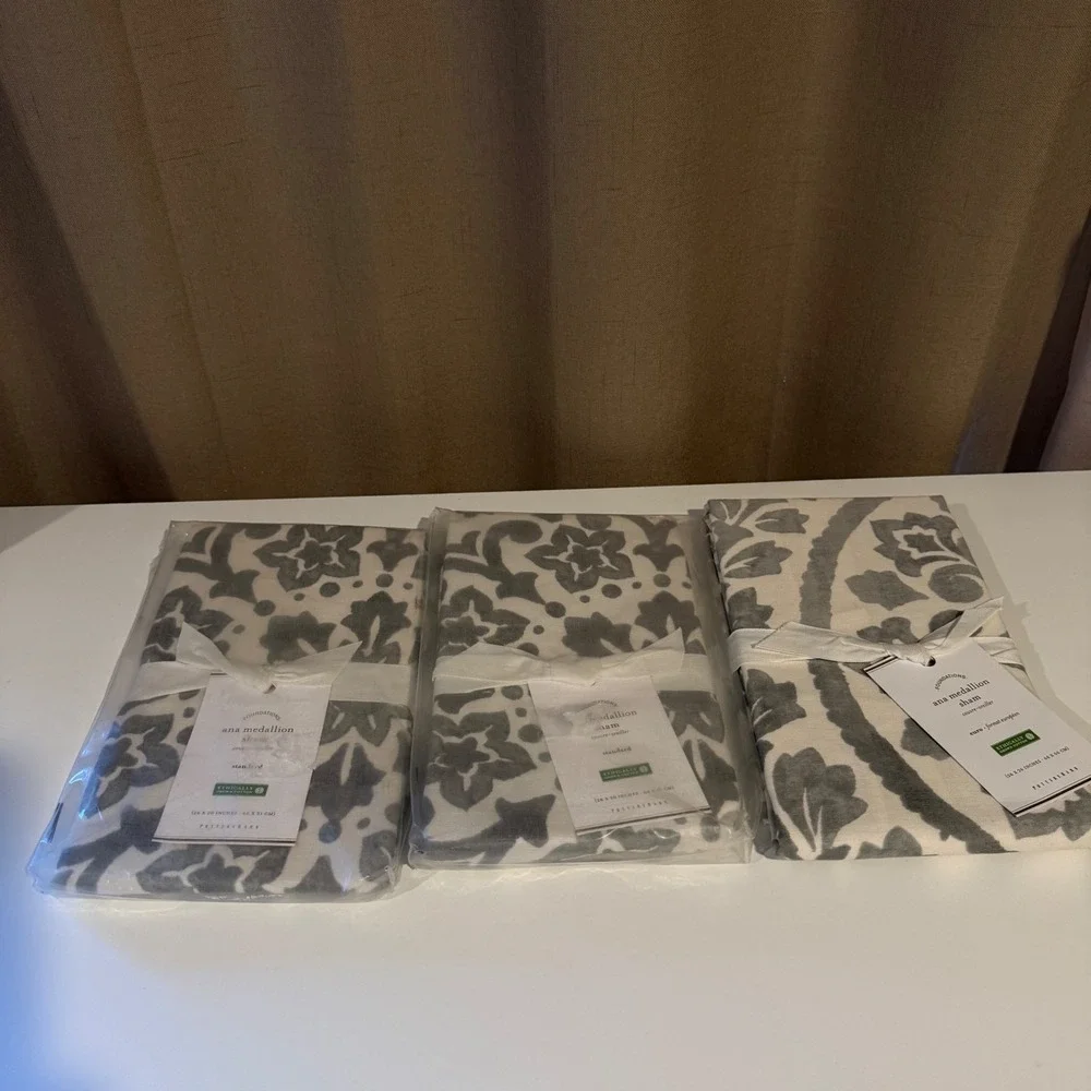 Pottery Barn Ana Medallion Gray White Cotton Sham Set 2 Standard 1 Euro NEW‎